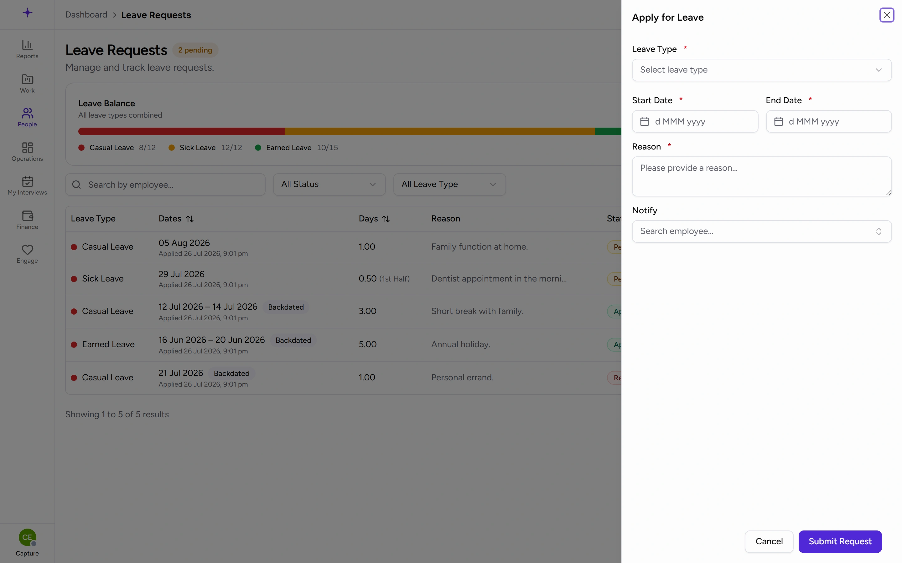 Leave application form
