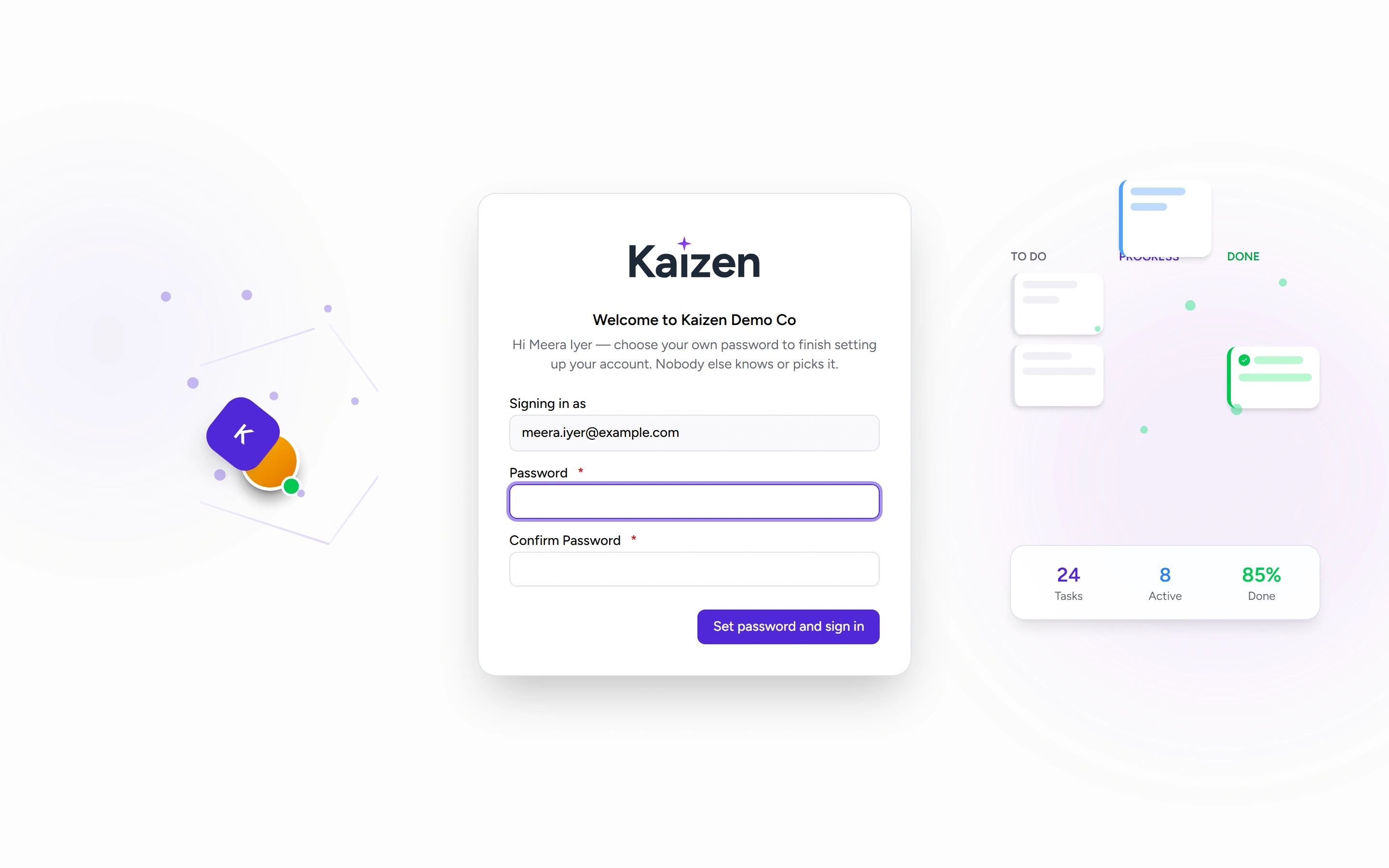 The invitation page, where you choose your own password
